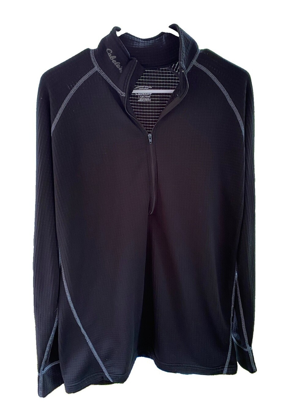Cabela's Thermal Base Layer Mens Large Tall Black 1/2 Zip Gridded